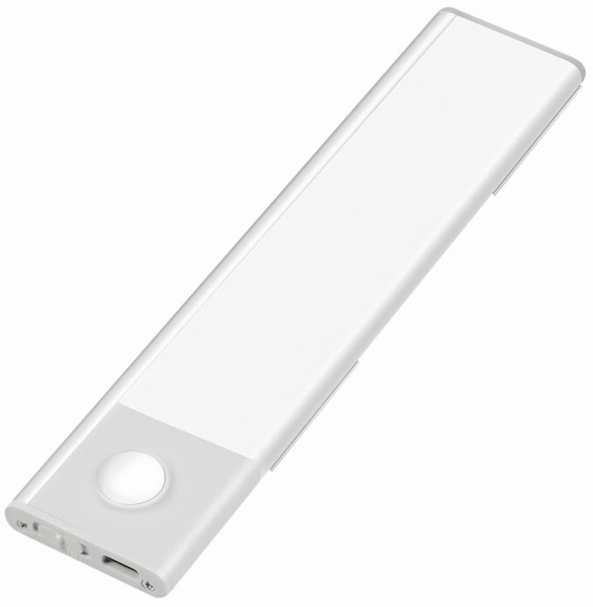 Ultra-thin white LED under cabinet light featuring a PIR sensor, measuring 200mm and providing 80 lumens of brightness.