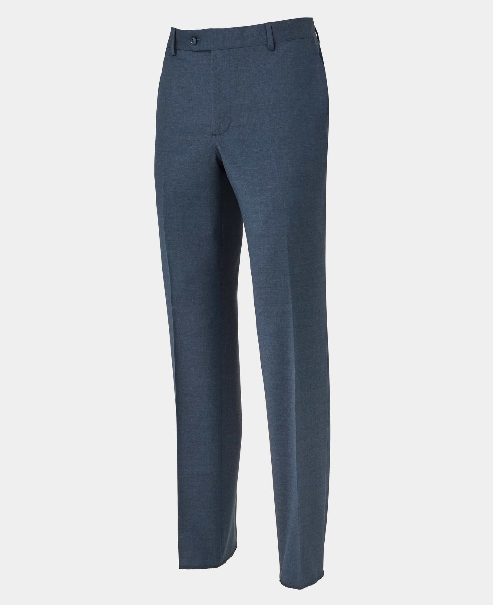 Men's tailored trousers in dark blue wool-blend, featuring a classic fit, flat front, and side pockets, sized 30" x 30" by Savile Row Company.