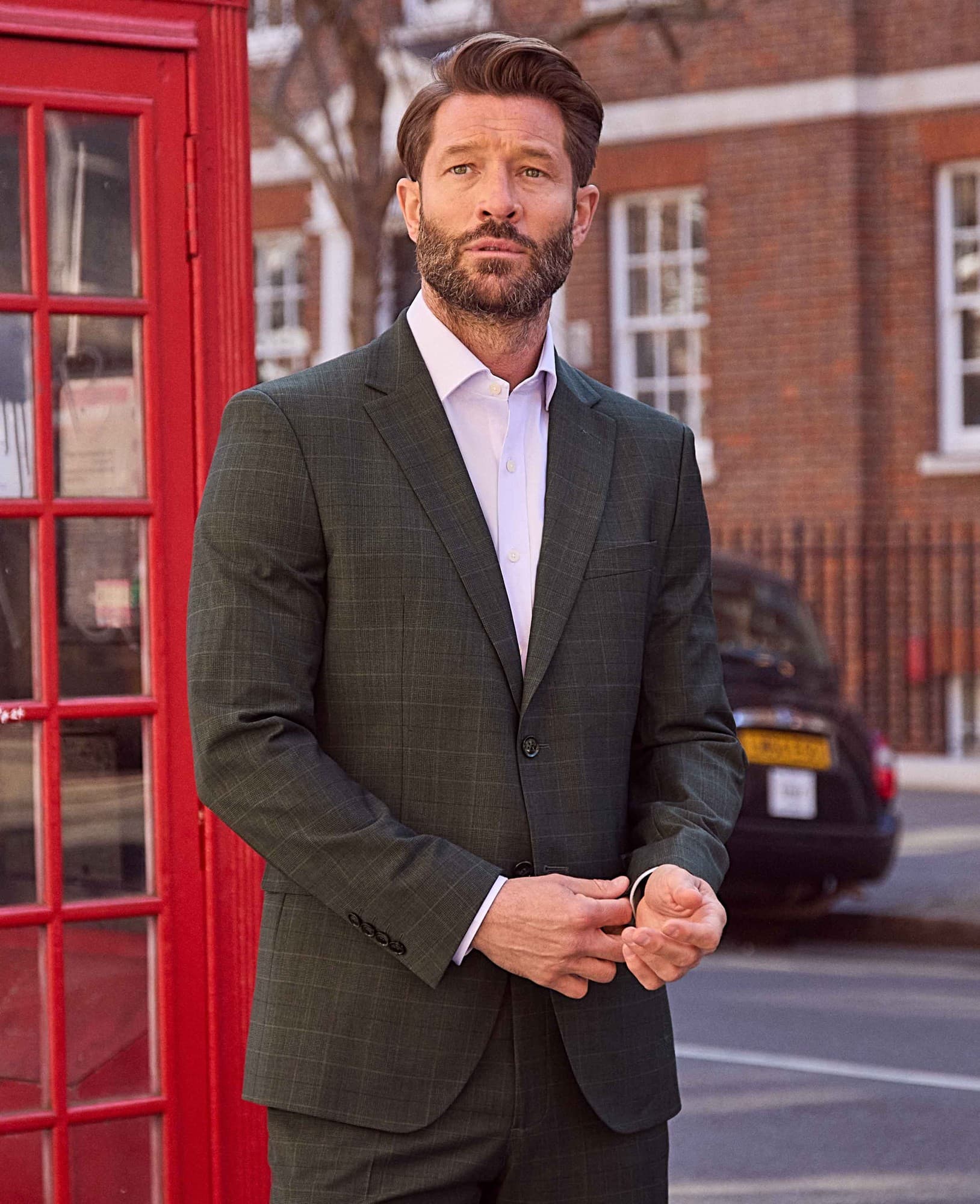 Men's Grey Prince of Wales Check Wool Blend Suit Jacket - Size: 40" x Short - Savile Row Company - image 2