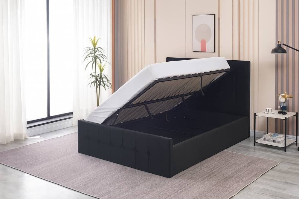 Portland Small Double Black Velvet Cushioned Ottoman Bed - image 4