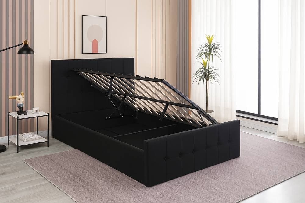 Portland Small Double Black Velvet Cushioned Ottoman Bed - image 5