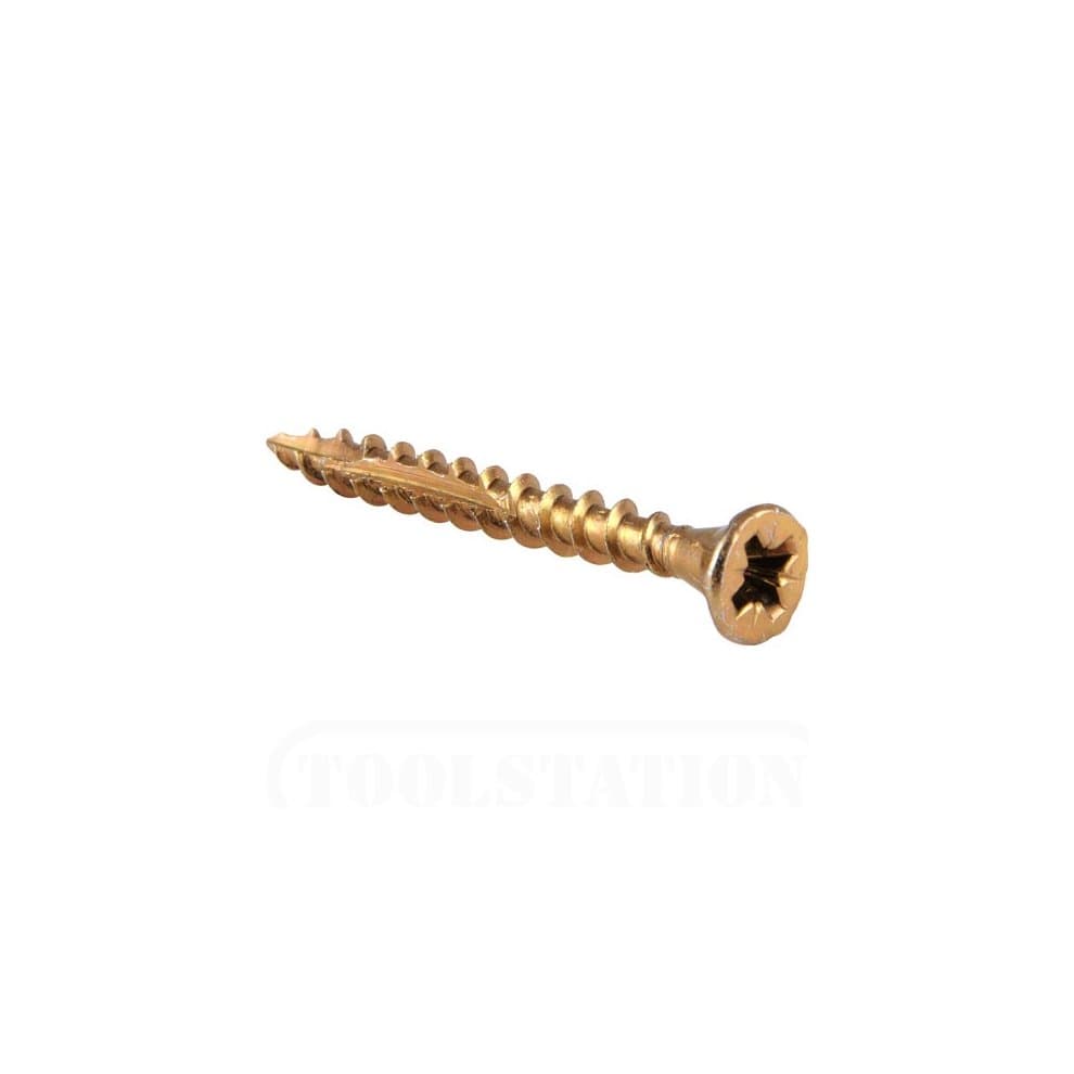 Reisser 4 x 40mm yellow wood screw with a countersunk head and Pozi drive, featuring a sharp, spiral thread, sold in a pack of 1200.
