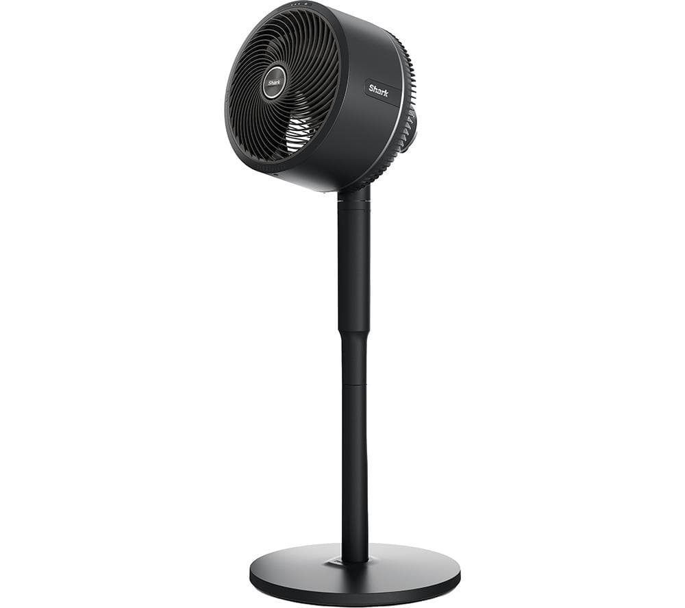 Black Shark FlexBreeze Portable Fan FA220UK with a sleek design, adjustable height, and a round base, featuring a circular grille for airflow and a control knob on the side.