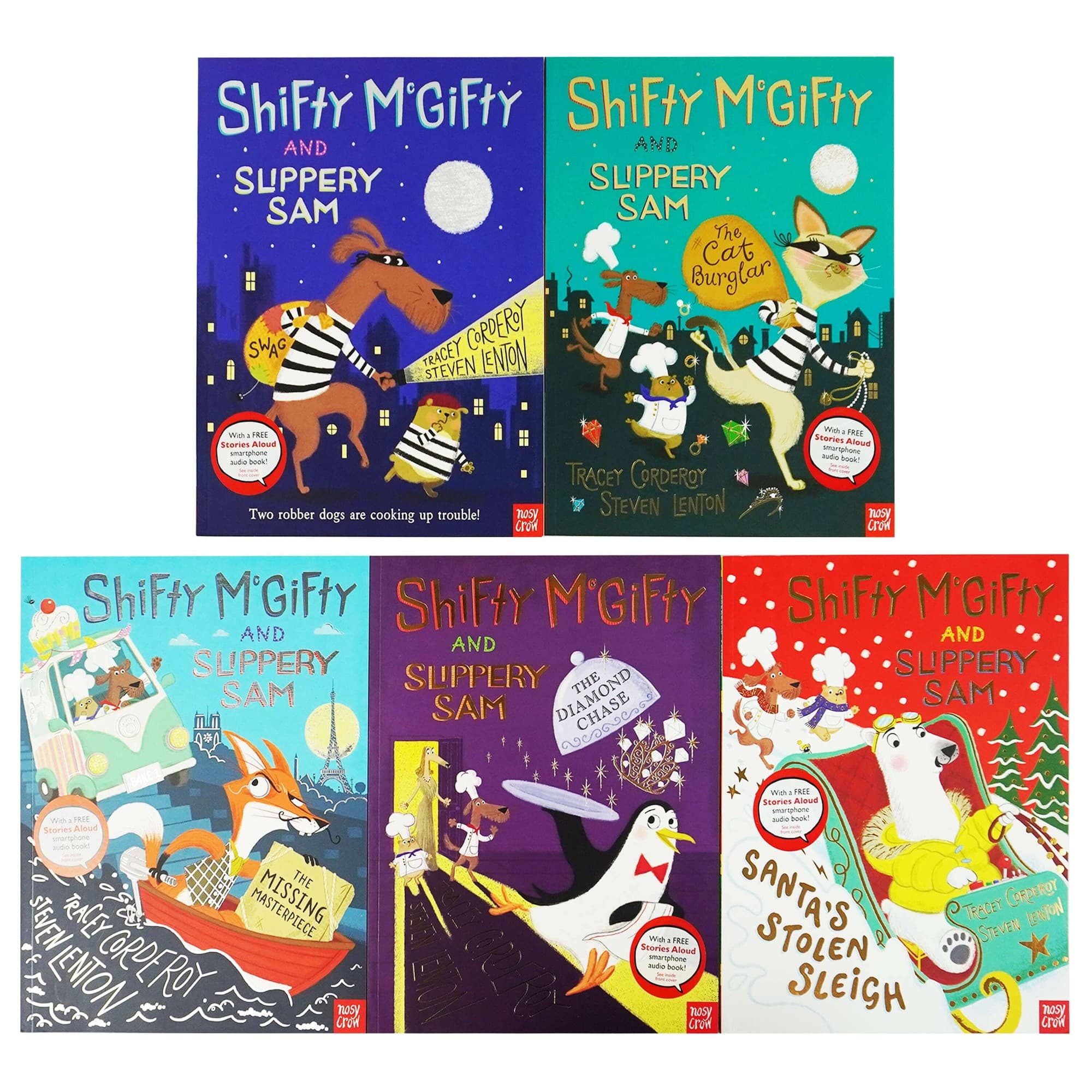 Shifty McGifty and Slippery Sam Series 5 Books Collection Set By Tracey Corderoy Santa's Stolen Sleigh, Diamond Chase, Cat Burglar - image 2