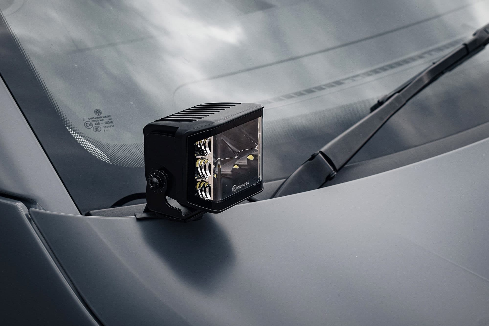 Stealth LED bonnet kit featuring a sleek black housing, clear lens, and twin 4" lights, designed for VW Transporter T5 T6 T6.1, offering 16,800 lumens of brightness.