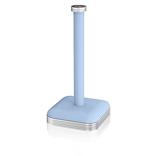 Light blue retro towel pole with a square base and a shiny chrome top, featuring a sleek design that adds a vintage touch to any bathroom decor.