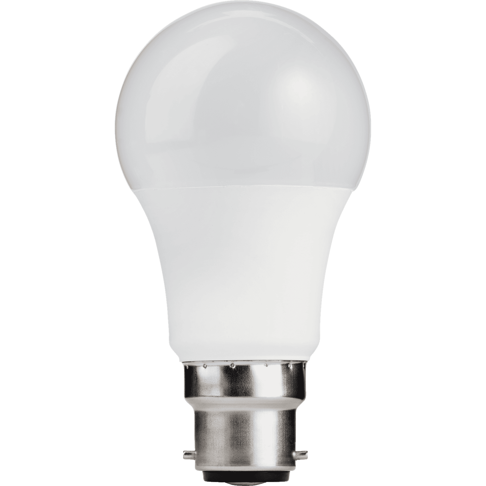 Two TCP LED classic light bulbs in warm white, each with a smooth, rounded glass top and a silver base, designed for a standard BC fitting.