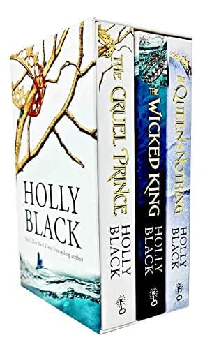 Boxed set of three hardcover books by Holly Black, featuring colorful covers with intricate designs: "The Cruel Prince," "The Wicked King," and "The Queen of Nothing."
