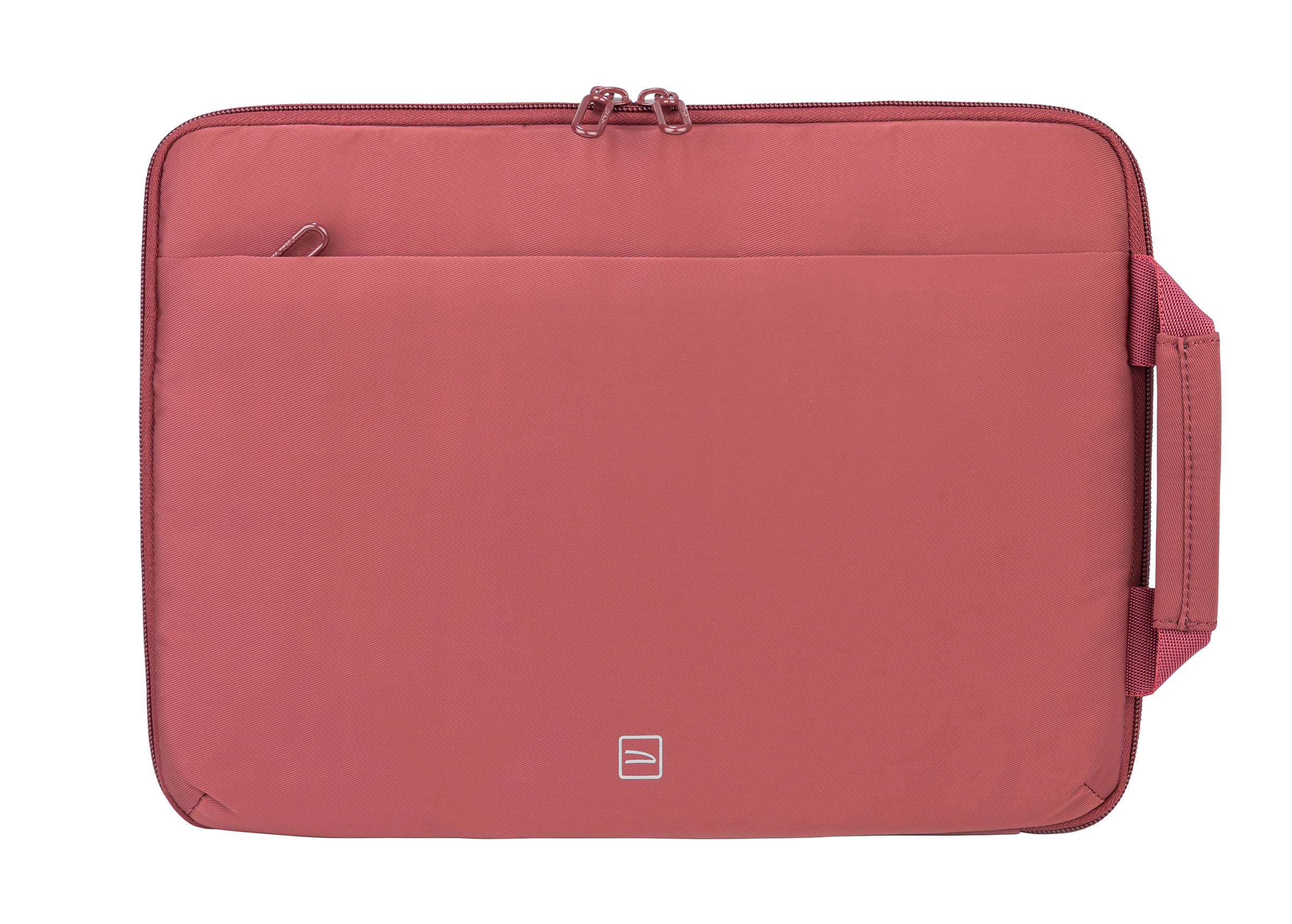 Bordeaux-colored Tucano Sandy sleeve case for 14" laptops, featuring a smooth fabric exterior, zip closure, and a side handle for easy carrying.