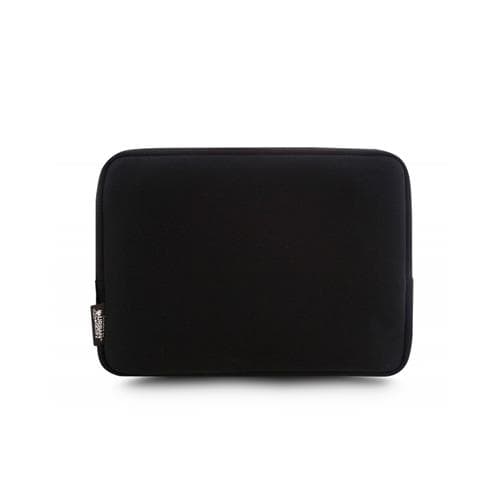 Black laptop cover by Urban Factory, featuring a sleek, minimalist design with a soft, durable exterior and a zip closure for secure storage.