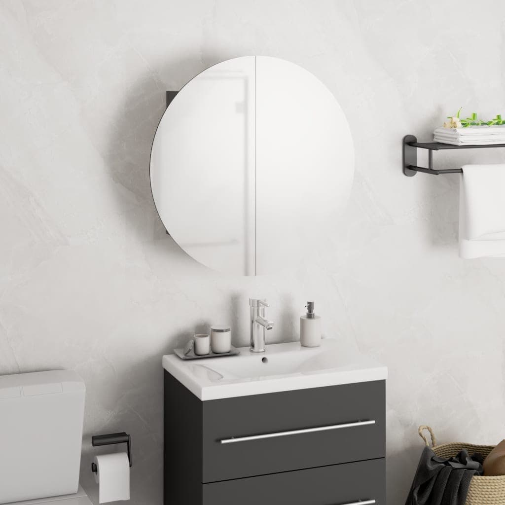 vidaXL 2 Door LED Round Mirror Oak Bathroom Cabinet - image 2