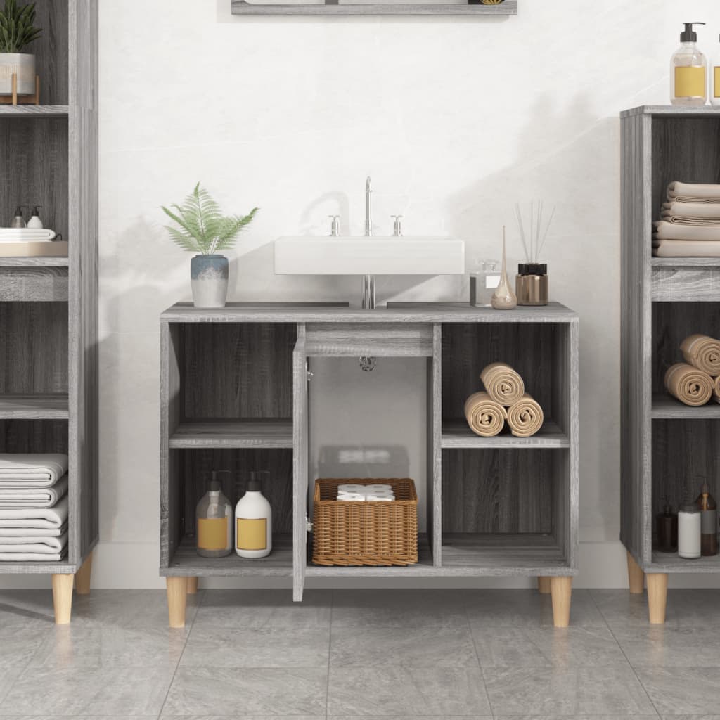 vidaXL Single Door 4 Open Shelf Grey Sonoma Bathroom Sink Cabinet - image 3