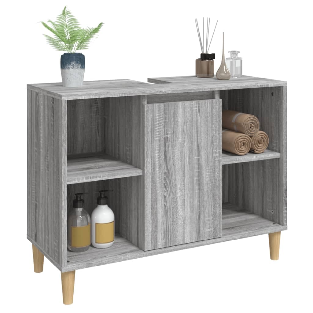 vidaXL Single Door 4 Open Shelf Grey Sonoma Bathroom Sink Cabinet - image 4