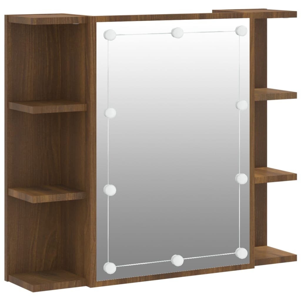 vidaXL Single Door 6 Open Shelf Brown Oak LED Mirror Bathroom Cabinet - image 2