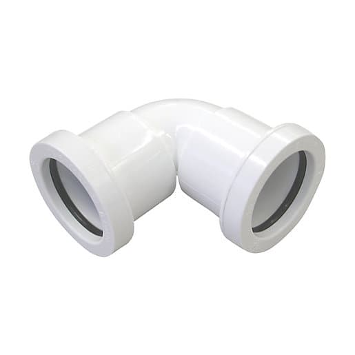 White 90° knuckle bend pipe fitting made of durable plastic, featuring two smooth ends designed for 40mm connections in waste plumbing systems.