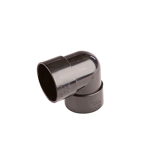 Black 90-degree knuckle bend pipe fitting made of durable plastic, with a 40mm diameter, featuring smooth edges and a glossy finish.