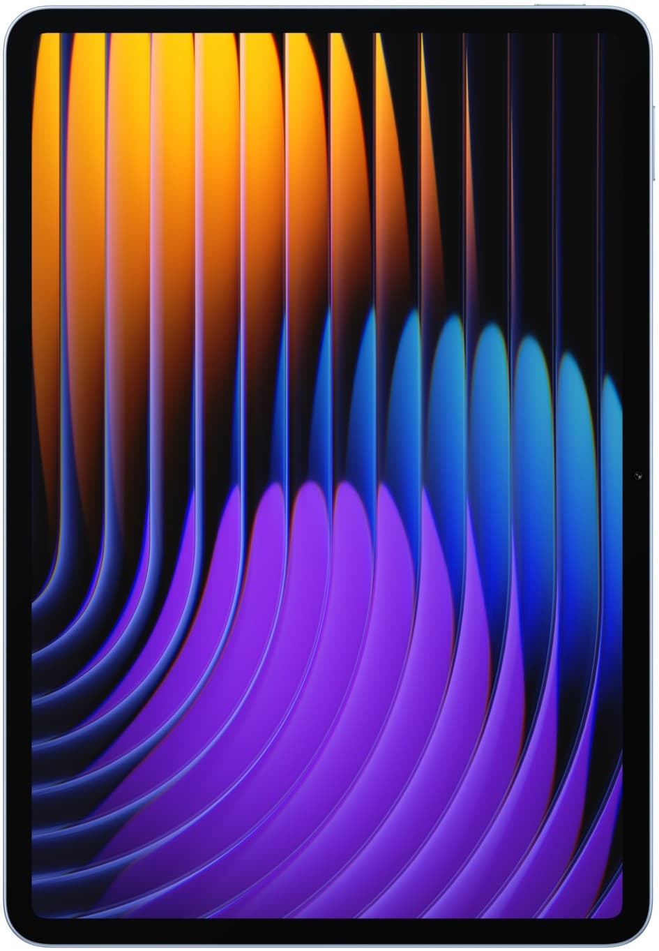 Xiaomi Pad 7 Pro features an 11.2-inch display with vibrant orange, purple, and blue wave patterns, showcasing its sleek design and high-resolution screen.