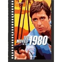 Taschen book "100 Movies of the 1980s" with a stylized illustration of a man holding a gun on the cover.