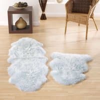 Duck egg blue sheepskin quad rug, 105x160cm, fluffy texture, soft wool, by Coopers of Stortford.