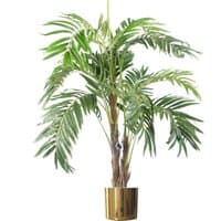 120cm realistic artificial palm tree with lush green fronds in a sleek gold metal planter.