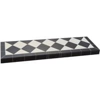 Black and white diamond-patterned 48-inch tiled hearth with tongue, featuring a sleek rectangular design.