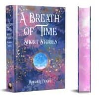"A Breath of Time" book by Flame Tree Publishing, blue cover with floral design and circular window showing a sky.
