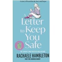 Blue book cover, "A Letter to Keep You Safe" by Rachaele Hambleton, features a woman illustration and a pink circle.