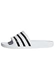 White adidas Adilette Aqua slide sandals with black three-stripe design, size 5 UK.