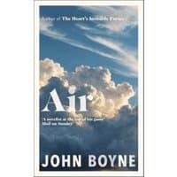 "Book cover for 'Air' by John Boyne featuring dramatic clouds against a blue sky background."