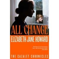 "Book 'All Change' by Elizabeth Jane Howard, orange cover with silhouette of a woman and smaller inset portrait"