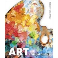 Book cover with colorful paint palette design, titled "ART: a visual history" by Robert Cumming.