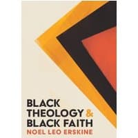 "Black Theology and Black Faith" book with abstract orange and black geometric cover design.