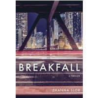 "Breakfall" book by Watkins Media Limited, cityscape cover with blurred lights and skyscrapers, author Zhanna Slor.