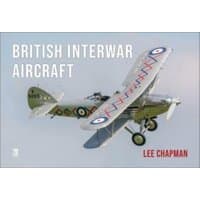 Book cover "British Interwar Aircraft" with vintage biplane illustration, white text, and author's name Lee Chapman.