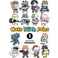 "Book cover featuring cartoon cats in various jobs like chef, ninja, and musician, titled 'Cats With Jobs Vol. 1'"