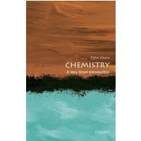 Book titled "Chemistry: A Very Short Introduction" with abstract brown and teal cover design.