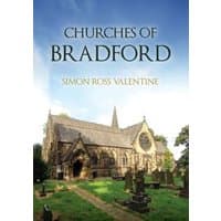 "Churches of Bradford" book by Amberley Publishing, featuring a historic stone church with a spire and graveyard.