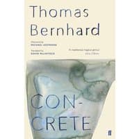 "Book titled 'Concrete' by Thomas Bernhard, abstract watercolor cover in blue and gray tones."