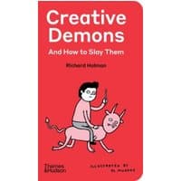 Red book "Creative Demons and How to Slay Them" by Thames & Hudson Ltd, features cartoon of person on a demon.