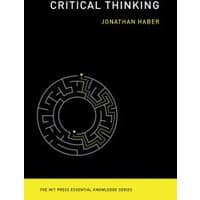 Black book cover titled "Critical Thinking" by Jonathan Haber, features a circular maze design.