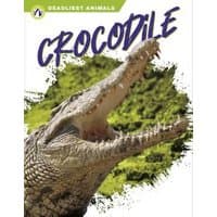 Book cover titled "Crocodile" featuring a close-up of a crocodile with an open mouth against a green background.