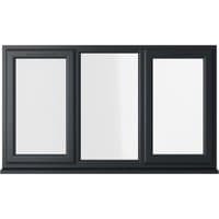 Grey and white uPVC double glazed window, left and right hung, clear glass, 1770mm x 1190mm, by Crystal.