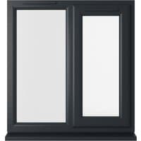 Crystal Double Glazed uPVC window, grey exterior, white interior, right hung, 905x965mm, clear glass panes.