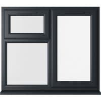 Grey/white uPVC window, double glazed, 1190x1115mm, top and right hung, clear glass, modern frame design.