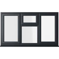 Grey/white uPVC window with double glazing, top, left, and right hung sections, 1770mm x 965mm, clear glass.