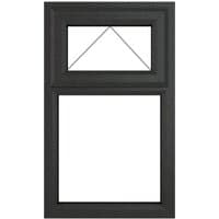 Grey/white uPVC window, double glazed, top opening, 610mm x 1115mm, clear glass, rectangular with a smaller top pane.