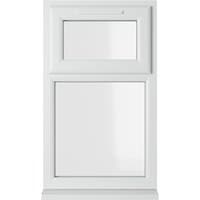 White uPVC window with double glazing, top opener, clear glass, dimensions 905mm x 965mm, by Crystal.