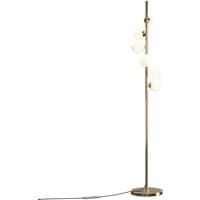 Gold multi-arm floor lamp with spherical bulbs and dimmable feature by Maytoni Lighting.