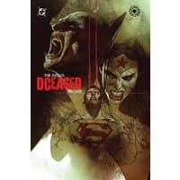 "DCeased Omnibus hardcover with Batman, Superman, and Wonder Woman on dark, dramatic cover art by DC Comics"