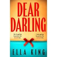 "Dear Darling" book by HarperCollins, orange cover with red text, blue ribbon tied in a bow at the bottom.